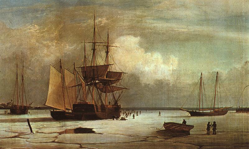 Fitz Hugh Lane Ships Stuck in Ice off Ten Pound Island, Gloucester Norge oil painting art